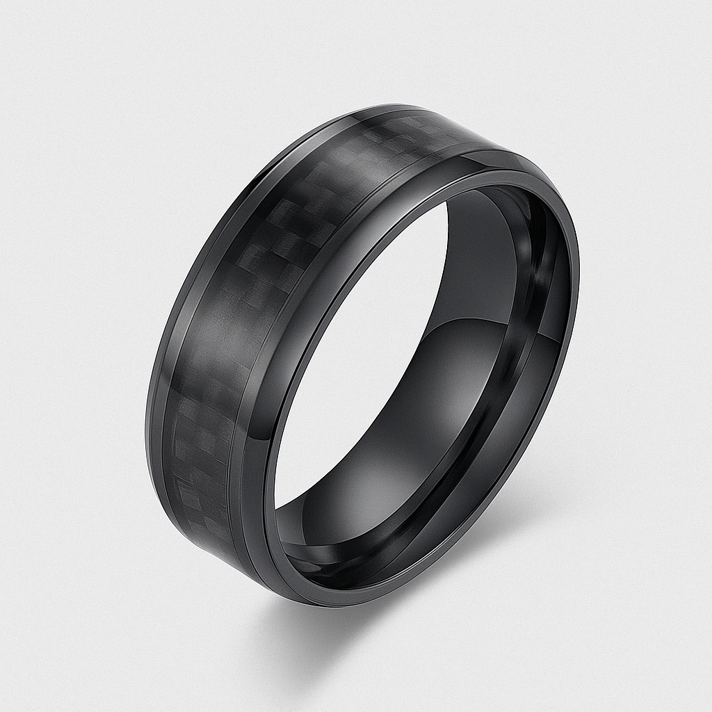 Anillo Negro I Fibra de Carbono Entrelazado