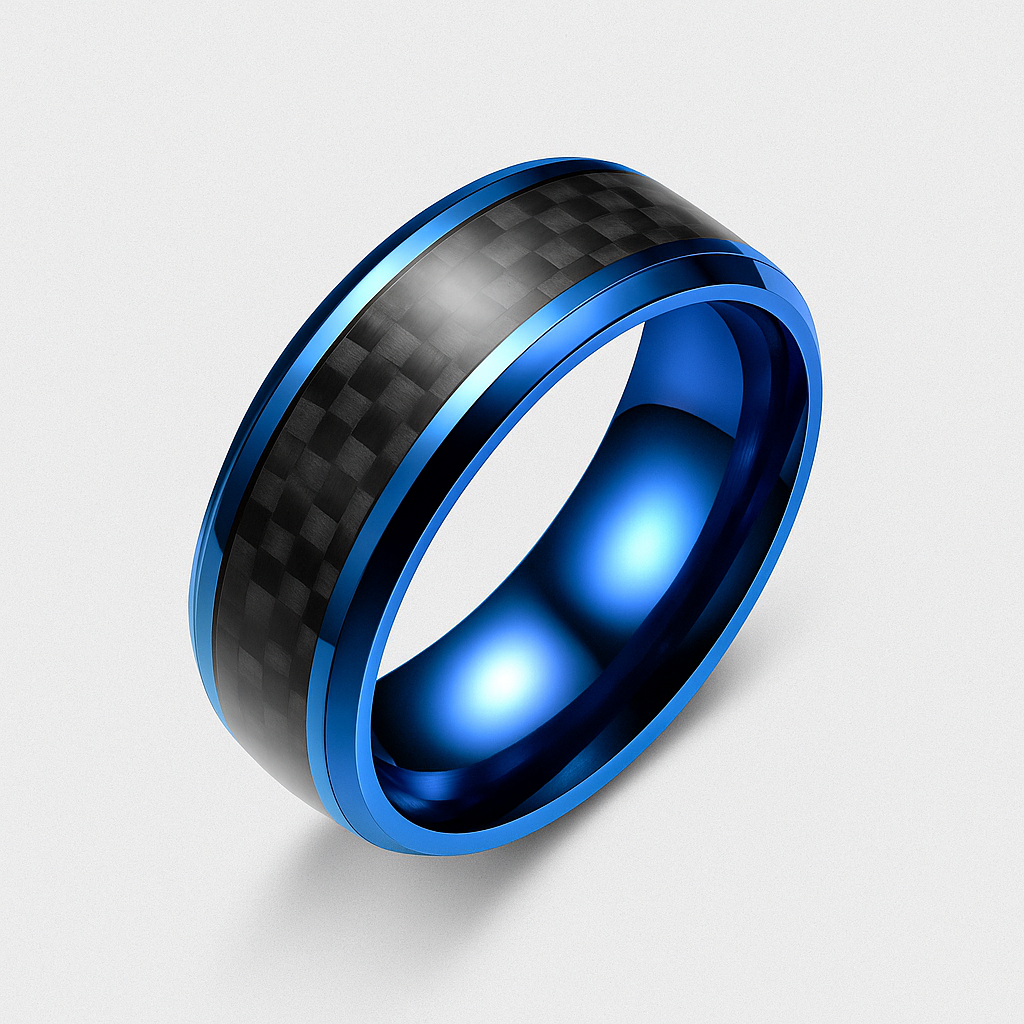 Anillo Azul y Negro I Fibra de Carbono Entrelazado