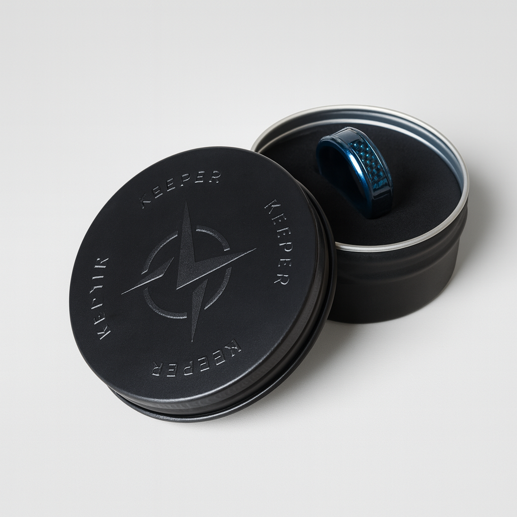 Anillo Azul y Negro I Fibra de Carbono Entrelazado